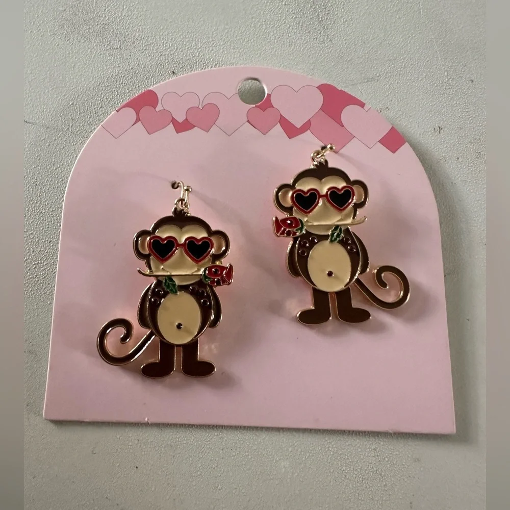 Cute‎ Monkey Earrings for Kids - Brown and Pink